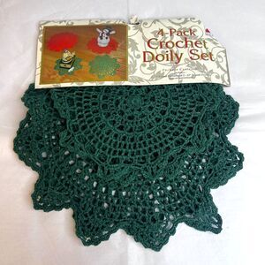 Crochet Doily Set NEW 4 Pack Round Doilies Green Boho Cottage Core Table Decor